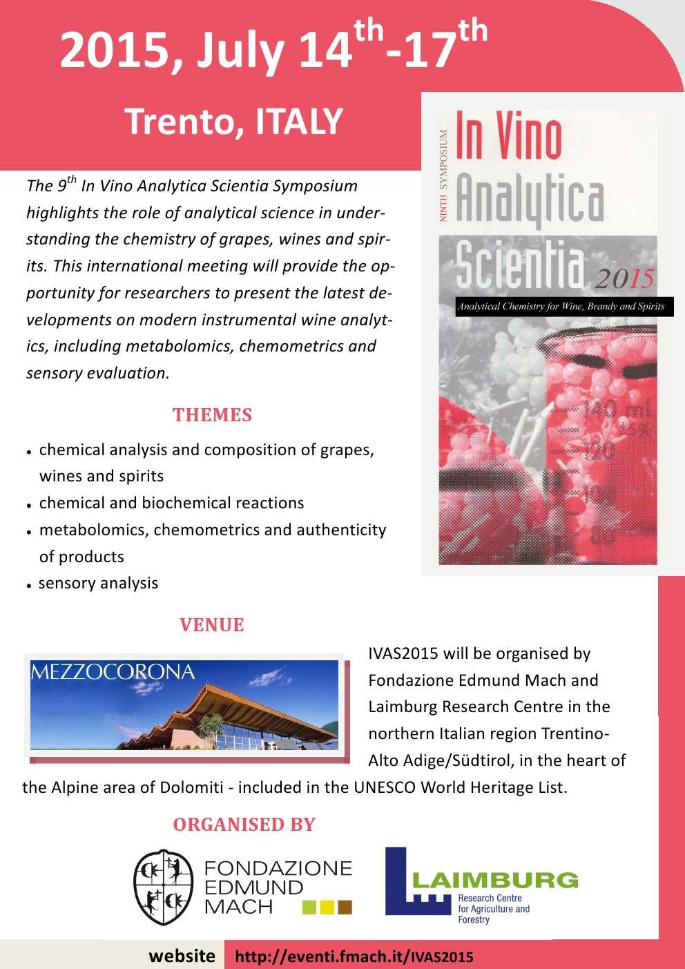 Per la prima volta in Italia  IVAS2015 “In Vino Analytica Scientia Symposium”