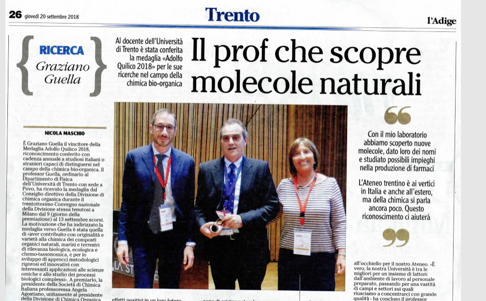 Professor Guella UNITN, socio SCI della Regione insignito di prestigioso premio.